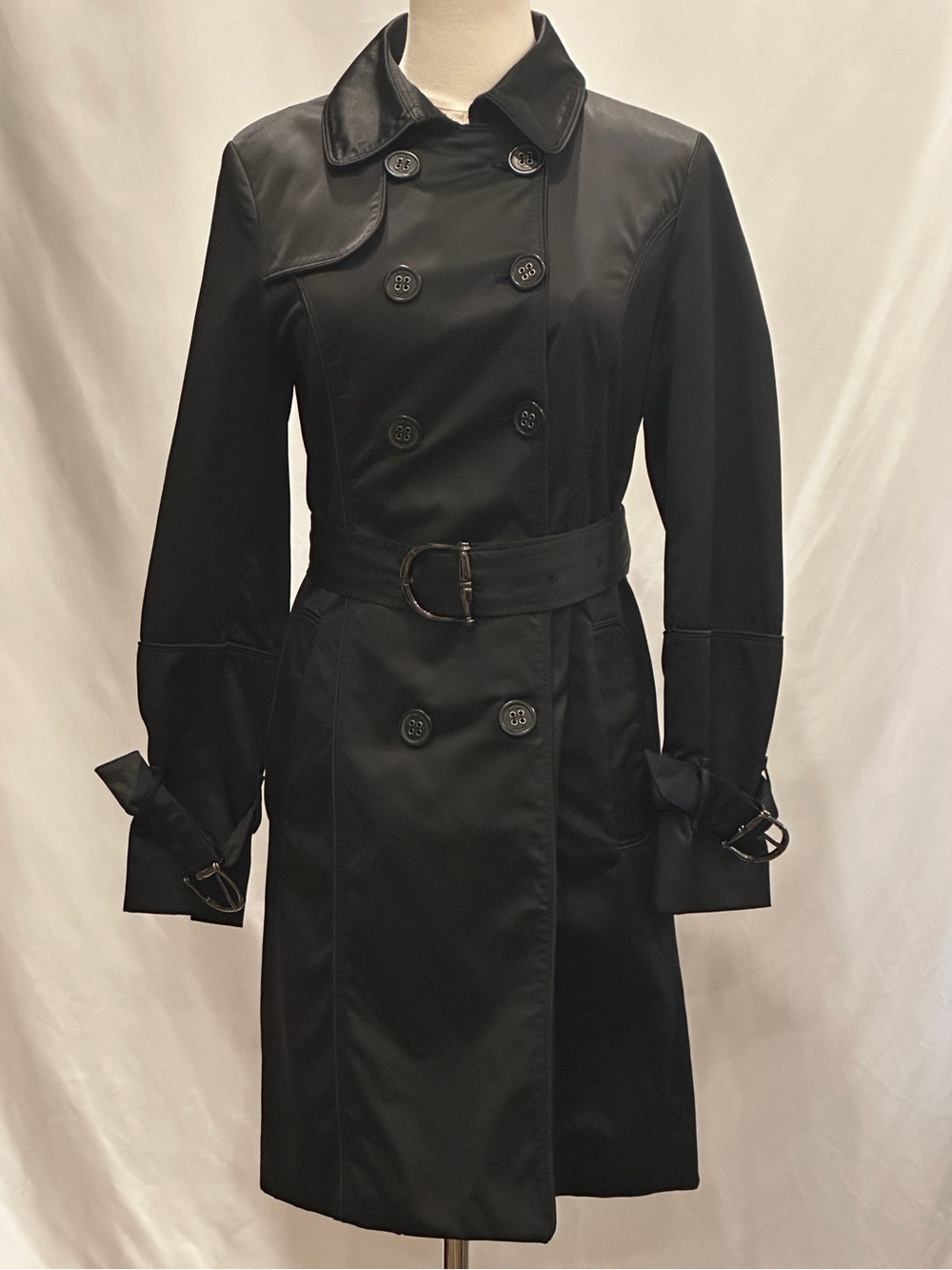 Burberry London Black 100% Cotton Gabardine Trench Coat Made in England Size 2 - Picture 4 of 17